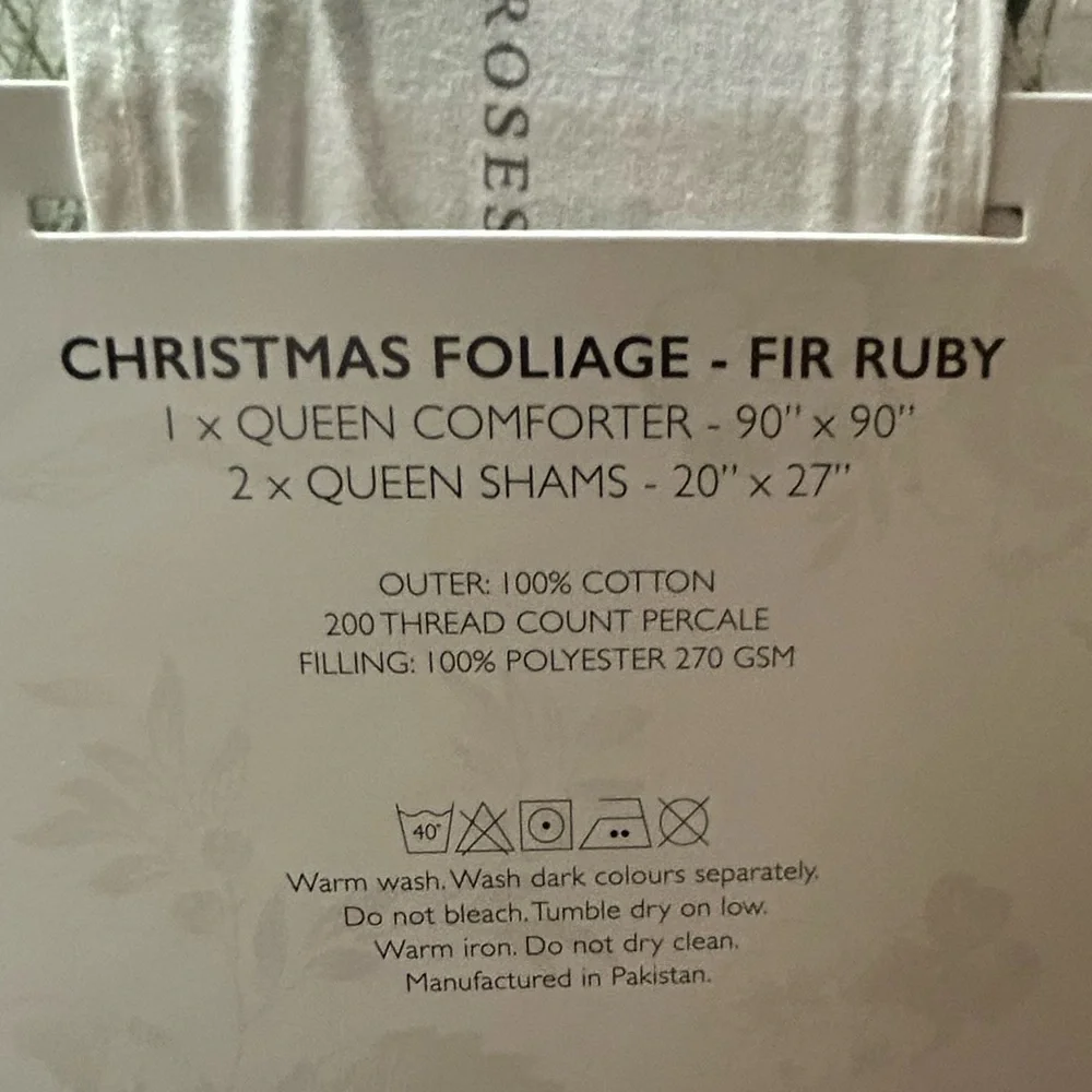 Cabbage and Roses Christmas Foliage Fir Ruby Queen Comforter Set 90”x90”